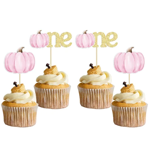 Miniatura 8 de Gyufise 24 piezas de decoración de cupcakes de calabaza con purpurina para temática de otoño, Acción de Gracias, Halloween, baby shower, niños