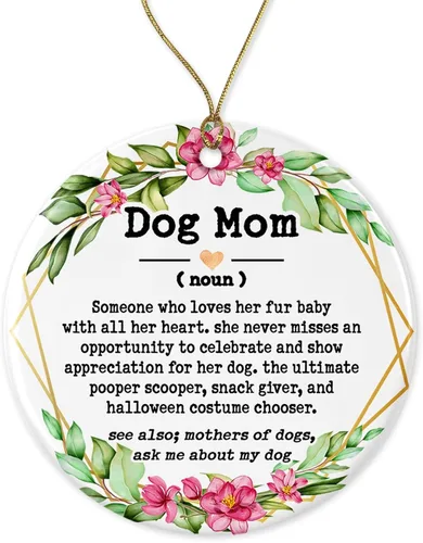 HTDesigns Adorno de definición para mamá de perro, regalos para amantes de los perros, regalos para madres de perros, regalo de Navidad impreso en