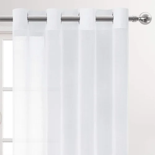 Miniatura 3 de DWCN - Cortinas de gasa transparente, estilo lino, con ojales, diseño de lino, para sala de estar, juego de 2 paneles Blanco