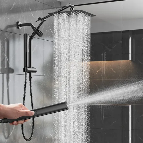 Veken Lujoso cabezal de ducha de lluvia de metal de 10 pulgadas con combo de rociador de mano, cabezales de ducha cuadrados de lluvia de alta Negro