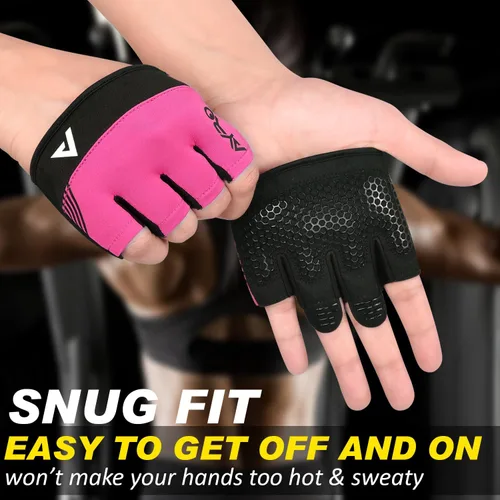 Miniatura 3 de AYRO Guantes de entrenamiento mínimos, guantes cortos parciales de gimnasio para levantamiento de pesas con almohadillas de agarre para hombres