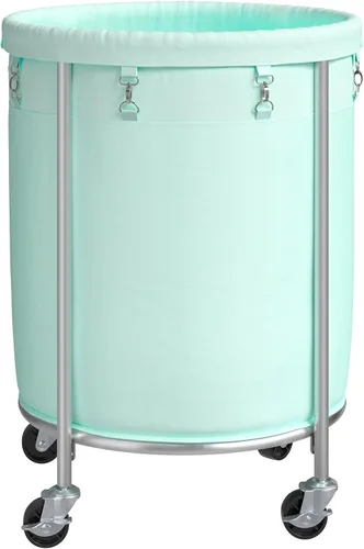 Miniatura 19 de ELYKEN Cesta de lavandería con ruedas, cesta de lavandería rodante de 170L con bolsa extraíble y marco de acero, carrito de lavandería redondo con 4