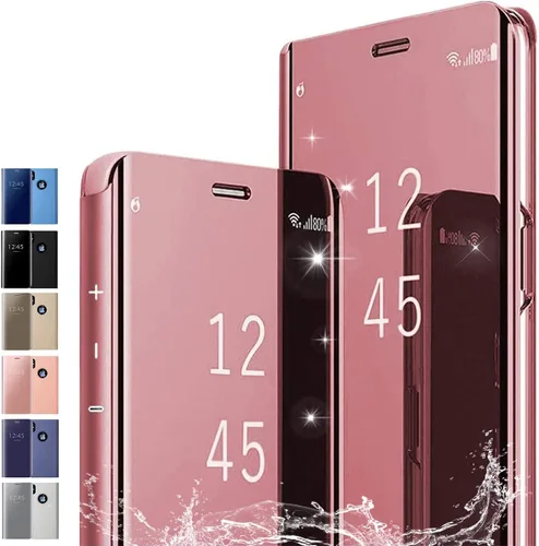 Miniatura 10 de Funda para Huawei P40, funda de espejo abatible con función de soporte, PC/PU translúcida transparente a prueba de golpes, funda protectora