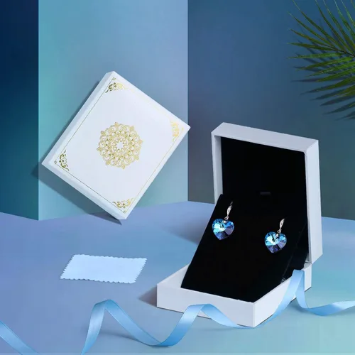 Miniatura 6 de PLATO H Elementos de cristal de Swarovski, Forever Love", en forma de corazón, aretes con tuerca, joyas a la moda, regalo para el día