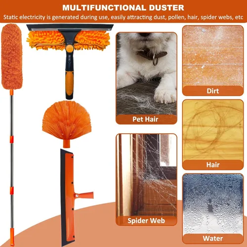 Miniatura 7 de Kit de plumero de alto alcance de más de 20 pies con poste de extensión de 3 a 14 pies, kit de limpieza de techo alto y ventana con poste