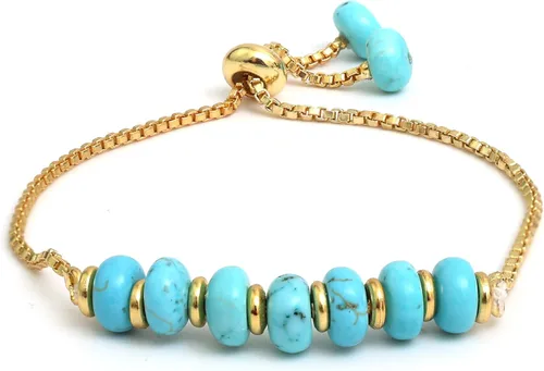 Miniatura 19 de Gempires - Pulsera de cuentas redondas naturales, chapada en oro amarillo de 14 quilates, joyería hecha a mano, pulseras ajustables para mujer
