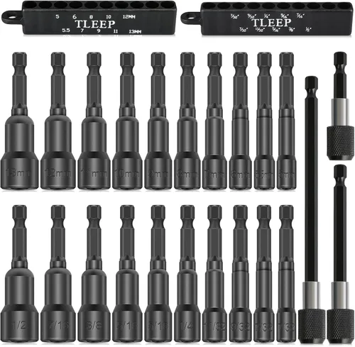 Miniatura 17 de Juego de tuercas de impacto de 150 mm con 1/4" 5/16" 3/8" de potencia magnética, juego de brocas de taladro hexagonal para llave de impacto, juego