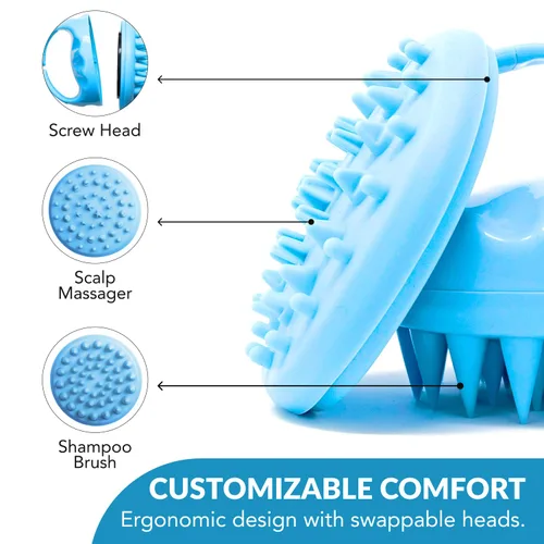 Miniatura 5 de Flathead Products Masajeador de cuero cabelludo y cepillo de champú para eliminar la caspa en la ducha, húmedo y seco, fomenta el crecimiento