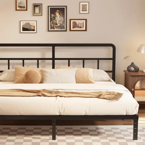 Miniatura 10 de Husleephu Marcos de cama individual con cabecero, marco de cama de plataforma individual de 12 pulgadas de metal resistente, no necesita somier