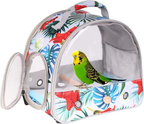 Miniatura 8 de Porta pájaros de viaje con soporte y percha, jaula transpirable para loros, portador de pájaros para senderismo, aprobado para aerolíneas Gris