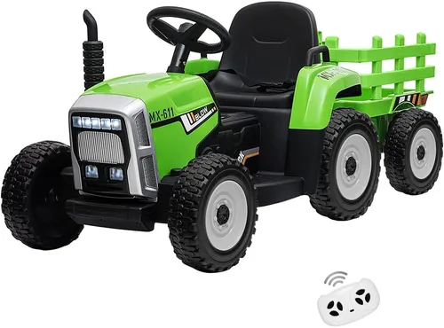 Miniatura 10 de Tractor eléctrico de 12V para niños con batería, con remolque, vehículo de paseo para niños con control remoto/ 7 faros LED/ cambios de marcha 2+1