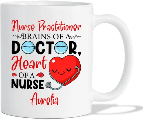 Miniatura 9 de Taza personalizada para enfermera practicante, 11 oz y 15 onzas, cerámica blanca, mango en C, nombre personalizado, regalo de jubilación NP