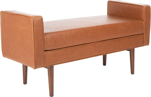 Safavieh Home Henri Mid-Century Banco de lino beige claro de 25 pulgadas