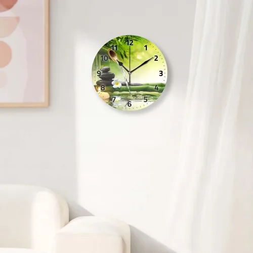 Miniatura 4 de Relojes de pared a pilas de 12 pulgadas, bambú de flores de piedra zen, decoración silenciosa del hogar para baño, sala de estar, dormitorio Zen