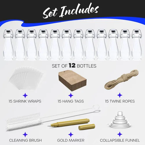 Miniatura 9 de Nevlers Botellas de vidrio con tapa abatible de lágrima de 8.5 onzas con tapas, botella de vidrio abatible con tapón, paquete de 12