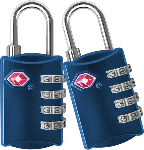 Candados para equipaje de acero con combinación de 4 dígitos, candado de viaje aprobado por la TSA para maletas y equipaje, Azul & Azul), DTTS2PBL