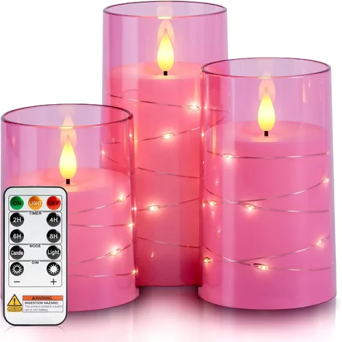 Miniatura 10 de Homemory Velas sin llama con luces de hadas de cadena de estrellas incrustadas, velas que funcionan con pilas, velas LED, velas falsas con control