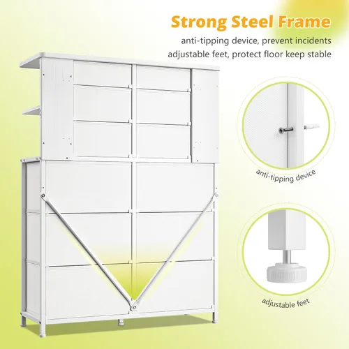 Miniatura 8 de EnHomee Cómoda blanca para dormitorio con luces LED y 12 cajones con 4 estantes abiertos, cómoda de tela y cómoda, marco de metal, 45.2 pulgadas