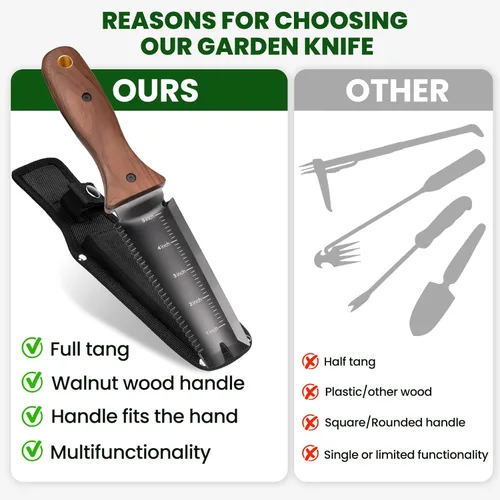Miniatura 6 de PERWIN Hori Hori - Cuchillo de jardín, herramientas de jardín con funda, hoja de acero inoxidable de 6 pulgadas con borde de corte, mango ergonómico
