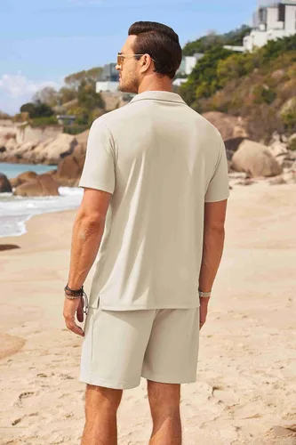 Miniatura 3 de COOFANDY Mens Two Piece Outfits Sets Casual Button Down Short Sleeve Shirt and Shorts Beach Outfits Sets