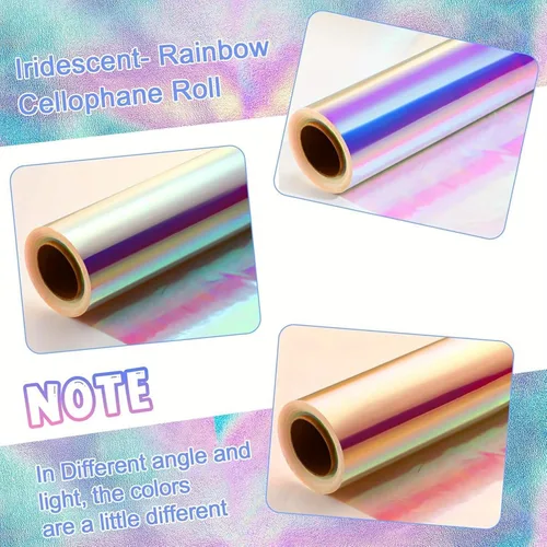 Miniatura 6 de GcFoir Papel de regalo transparente para arco iris de flores, rollo de celofán iridiscente de 34 pulgadas x 100 pies, rollo de celofán iridiscente
