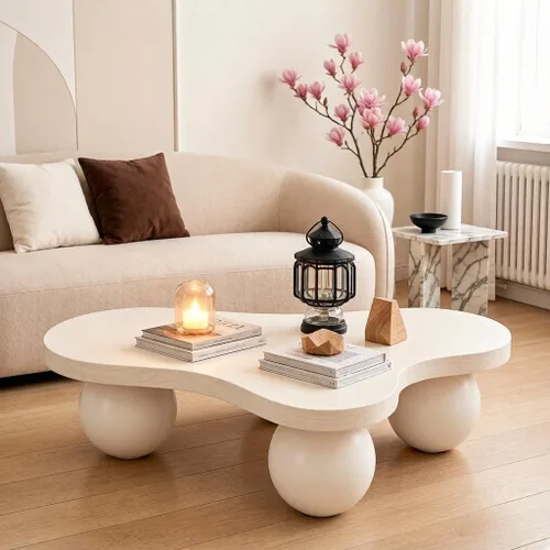 Miniatura 20 de Mesa de centro Cloud de 47.2 pulgadas con 3 patas de bola, moderna mesa central irregular para sala de estar, mesa de té pequeña baja y bonita