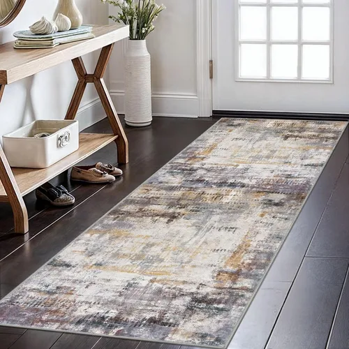 Miniatura 17 de KOZYFLY - Alfombra de pasillo moderna y lavable de diseño abstracto gris y negro, 2 x 6 pies, antideslizante, suave y de pelo corto, ideal