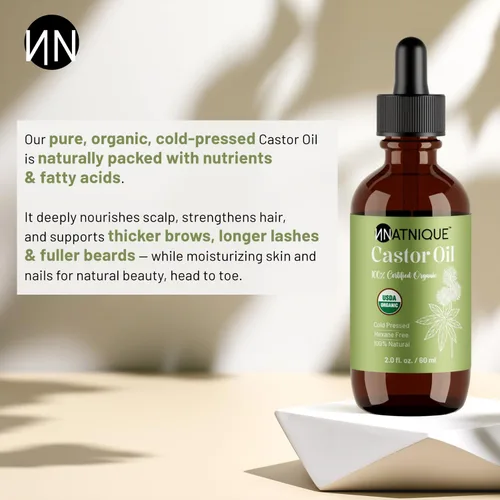 Miniatura 3 de Natnique Aceite de ricino orgánico certificado por USDA, aceite 100% puro prensado en frío sin refinar para el crecimiento del cabello, pestañas
