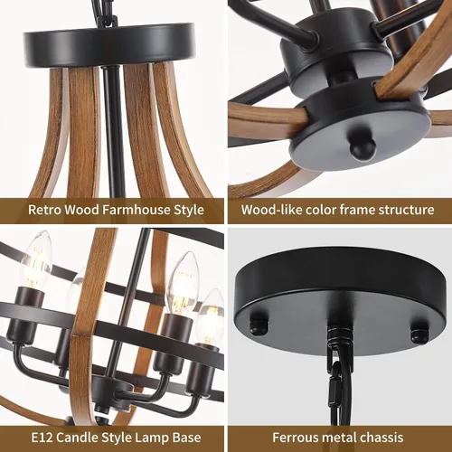 Miniatura 8 de Candelabro de madera de 16.9 pulgadas para comedor de estilo rústico de 4 luces, moderno de madera sintética, vintage, para cocina, vestíbulo