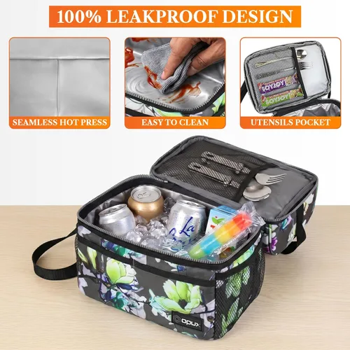 Miniatura 4 de OPUX Lonchera para mujeres, bolsa de almuerzo grande aislada para adultos, trabajo, doble cubierta, lonchera para preparar comidas, compartimento