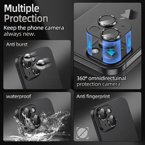 Miniatura 5 de Korecase Protector de lente de cámara para iPhone 15/iPhone 15 Plus, protección contra caídas, resistente a los arañazos, cubierta de cámara de Negro