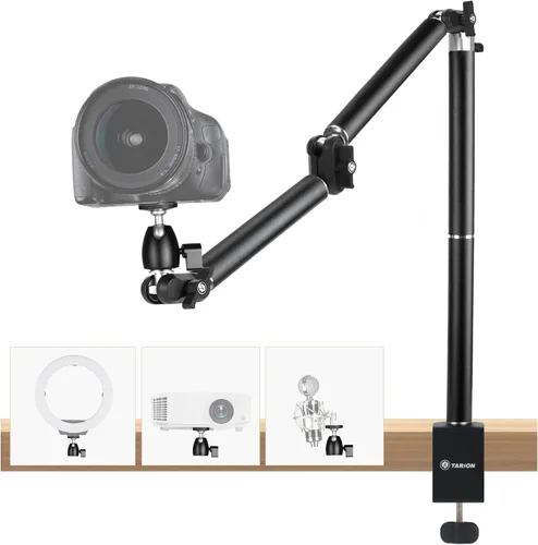 TARION Soporte de Escritorio para Cámara de Arriba: Brazo Articulado con Abrazadera de Cámara, Tornillos de 3/8'' y 1/4'', Montura de Mesa