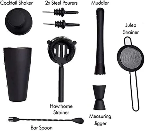 Miniatura 5 de Kit profesional de camarero, juego de barra, 7 piezas de acero inoxidable coctelera herramientas para el hogar, bares, viajes y fiestas al aire