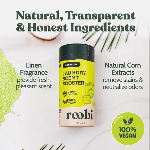 Miniatura 3 de Perlas de refuerzo de aroma para ropa sostenibles Roobi. Perlas de fragancia Linen Breeze para lavandería. Hasta 20 ciclos de lavado. Carbono