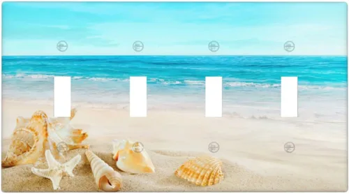 Miniatura 21 de Cubierta para interruptor de luz, diseño de conchas marinas en la playa, placas de pared de 2 bandas, 1 paquete
