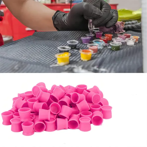 Miniatura 9 de Vasos de tinta de tatuaje, 300 piezas desechables de tinta de tatuaje, tapas de pigmento de silicona permanentes, recipientes de pigmento para Rosa