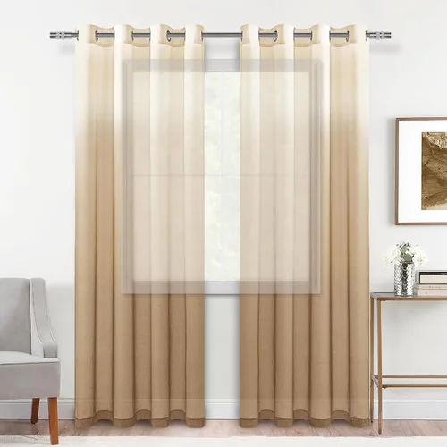 Miniatura 27 de DWCN Cortinas Transparentes Ombré - Cortinas de Lino Sintético con Gradiente Semi Voile con Ojales en la Parte Superior para Dormitorio y Sala