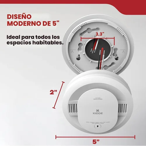 Miniatura 8 de Kidde, 20SAR, detector de humo cableado, batería de reserva AA, interconectable, indicadores de luz de advertencia LED