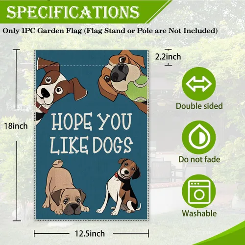 Miniatura 2 de Hafhue Bandera de jardín con la frase "Hope You Like Dogs", de doble cara, de 12 x 18 pulgadas, para decoración de patio o jardín, decoración
