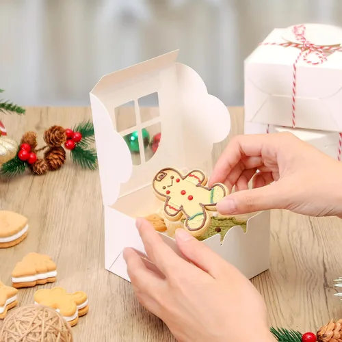 Miniatura 2 de COTOPHER 18 piezas de cajas para galletas de Navidad con ventana, 4 x 4 x 2.5 pulgadas, cajas de panadería blancas para regalos, mini cajas