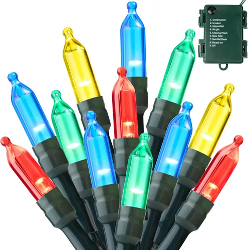Miniatura 15 de Joiedomi Guirnalda de luces LED de Navidad, 2 x 50 unidades, 31.4 pies, funciona con pilas, con 8 modos, cable verde multifunción para decoración