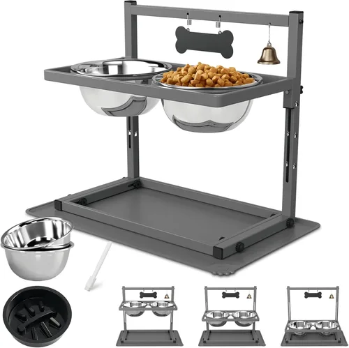 Miniatura 21 de SHAINFUN Soporte elevado para cuenco de perro rosa con dos cuencos de comida de acero inoxidable de 1700ml, comedero de alimentación lenta y Rosa