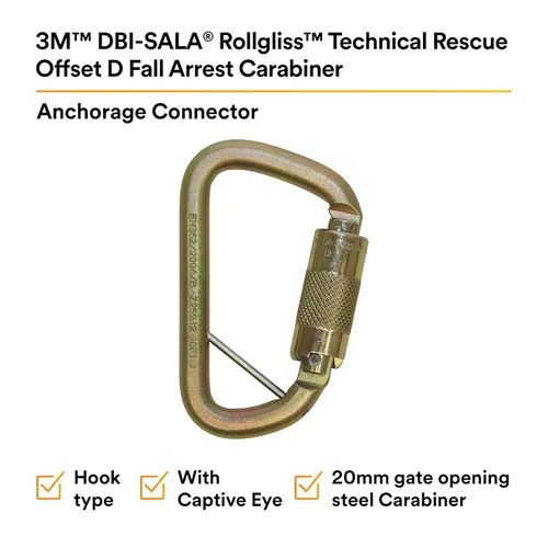 Miniatura 2 de 3M DBI-SALA Saflok 2000117 Mosquetón, acero de apertura de puerta de 11/16", con puerta de cierre automático, zinc amarillo