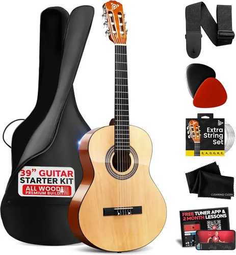 Miniatura 8 de Pyle Beginner Acoustic Guitar Kit, 4/4 Full Size All Wood Instrument with Full Accessory Kit, Picks, Shoulder Strap, Carry Case, Cleaning Cloth