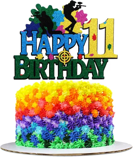Miniatura 9 de Paintball - Decoración colorida para tartas de feliz cumpleaños, juego de disparos de feliz cumpleaños, suministros de fiesta de paintball para niños
