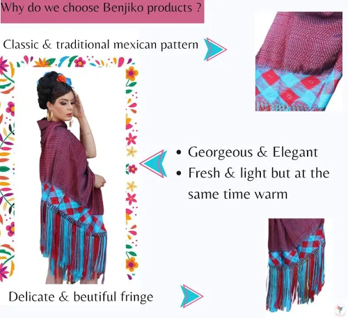 Miniatura 6 de Chal mexicano Benjko, rebozo reboso para eventos mexicanos, Multicolor