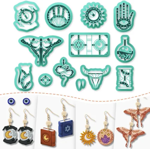 Miniatura 12 de Cortadores de Arcilla Polimérica - 12 Formas de Aretes de Joyería de Cuero con Torsión, Cortadores de Arcilla Polimérica para Joyería, Kit