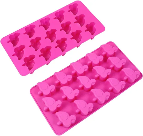Amosfun Juego de 2 moldes de silicona para tartas de flamenco, para tartas de bricolaje, postres, dulces y formas de hielo, antiadherentes,