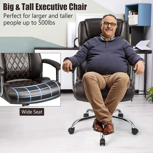 Miniatura 8 de Giantex Silla de oficina grande y alta, 500 libras, silla de oficina ejecutiva con respaldo alto para personas pesadas, silla de escritorio Marrón
