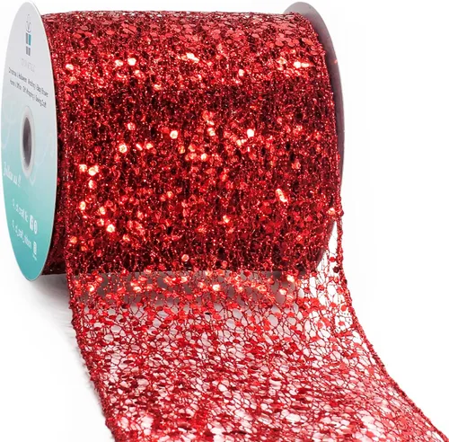 Miniatura 9 de Cinta con alambre de malla brillante con purpurina de 6 x 10 yardas, color negro para decoración del hogar, lazo para envolver regalos